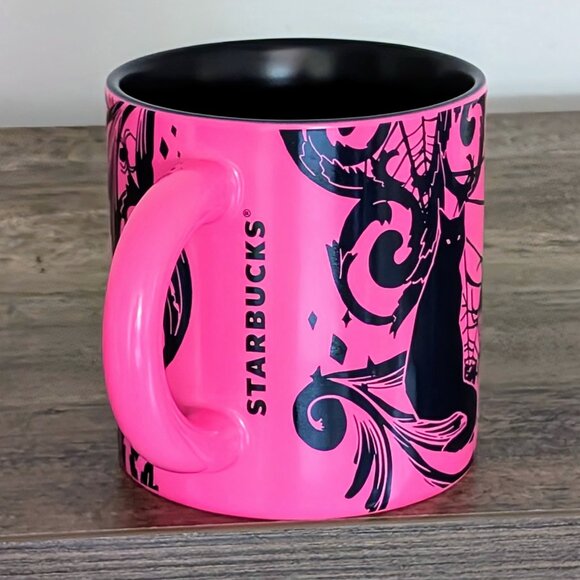 Starbucks 2021 Halloween Neon Pink Black Cat Ceramic Mug NWT-LAST ONE! - Picture 3 of 8